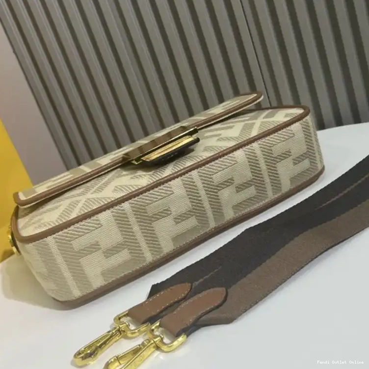 Cheap Motif Baguette Medium Bag Beige Canvas Fendi FF In 0701